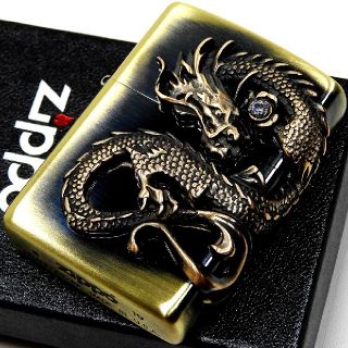 ジッポー(ZIPPO)の送料無料☆zippo☆2面☆龍神メタル☆アンティークブラス☆ジッポ(タバコグッズ)