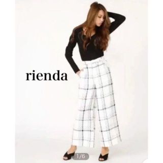 リエンダ(rienda)のrienda リエンダのチェック柄ワイドパンツ/ホワイト(カジュアルパンツ)