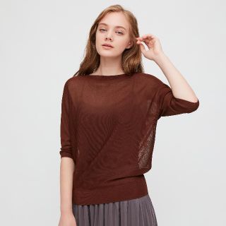 ユニクロ(UNIQLO)のUNIQLO美品⭐︎ライトシアーボートネックセーター五分袖(カットソー(半袖/袖なし))