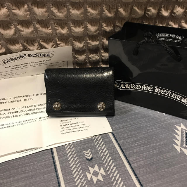 【正規品】CHROME HEARTS 3フォールド ウォレット 黒 クロスボタン約85cm幅