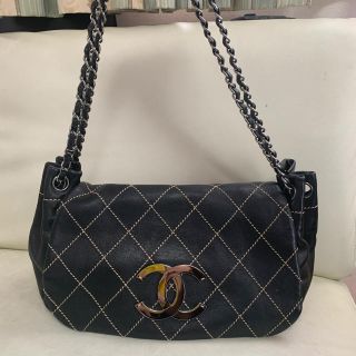 シャネル(CHANEL)の【極美品】【正規品】シャネル ワイルドステッチ ショルダーバッグ レザー 黒(ショルダーバッグ)