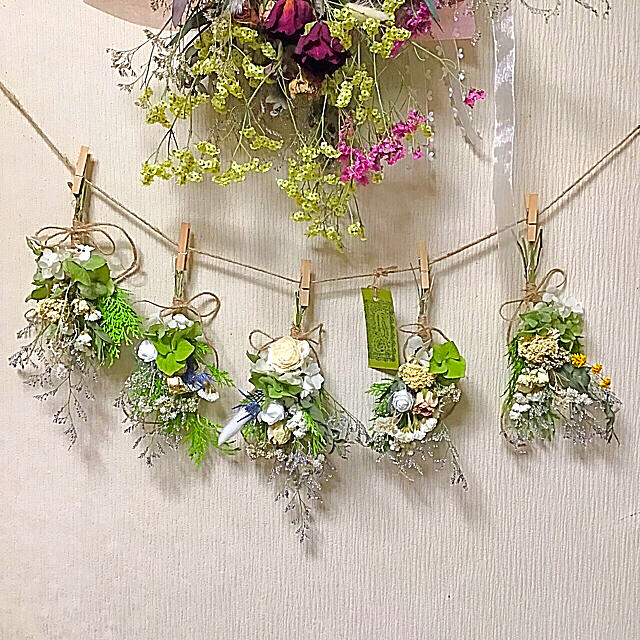 ❤️ドライフラワーガーランド ホワイト薔薇 5点セット２０〜26cmタグ付き☘️