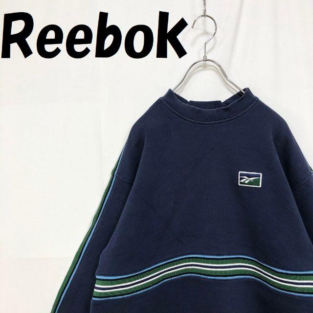 Reebok(リーボック)の【人気】Reebok/リーボック 長袖 トレーナー ネイビー グリーン サイズS メンズのトップス(スウェット)の商品写真