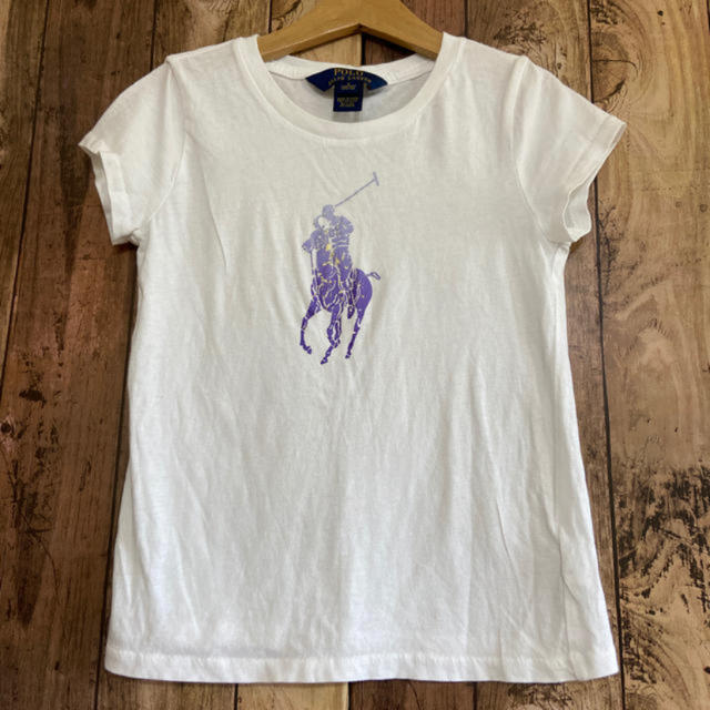 Ralph Lauren(ラルフローレン)のラルフローレン　パープル ロゴTシャツ　白　120 キッズ/ベビー/マタニティのキッズ服女の子用(90cm~)(Tシャツ/カットソー)の商品写真