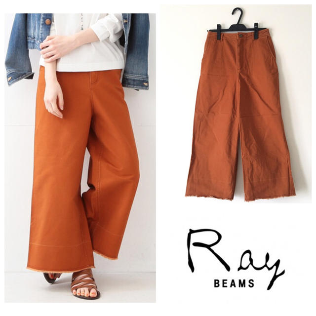 Ray BEAMS(レイビームス)のレイビームス ワイドパンツ  クロップド丈 コットン100%  オレンジ レディースのパンツ(カジュアルパンツ)の商品写真