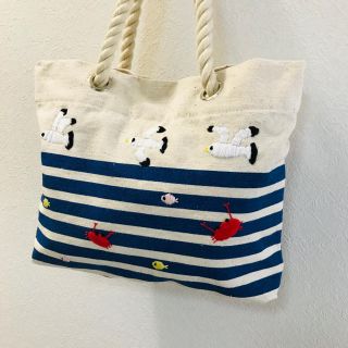 【1点もの】トートバッグ かもめ　マリン　ハンドメイド(浴衣)