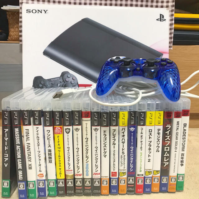 PS3本体(torne付)＋コントローラー(青色)＋ソフト20本