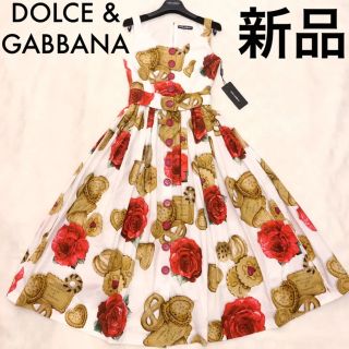 ドルチェアンドガッバーナ(DOLCE&GABBANA)の【◆値下げ◆新品！】DOLCE&GABBANA ローズとビスコッティ柄ワンピース(ひざ丈ワンピース)