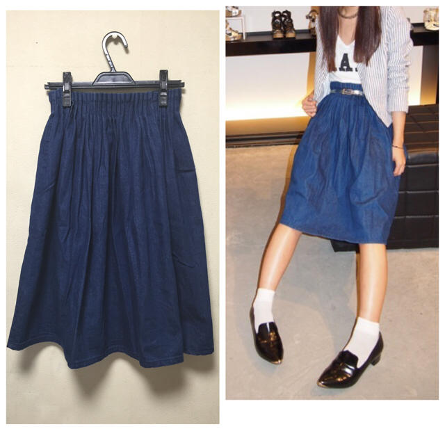 MURUA(ムルーア)のウエストシャーリングデニムスカート レディースのスカート(ひざ丈スカート)の商品写真