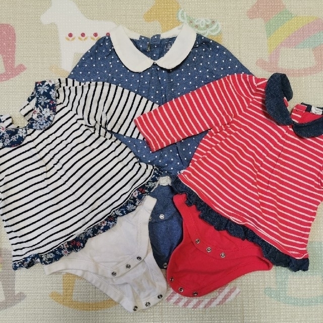 babyGAP(ベビーギャップ)の専用⭐babyGAP　長袖ロンパース　ボーダー2点 キッズ/ベビー/マタニティのベビー服(~85cm)(ロンパース)の商品写真