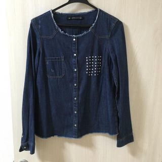 ザラ(ZARA)のZARA ノーカラーデニムシャツ(シャツ/ブラウス(長袖/七分))