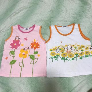 ファミリア(familiar)のファミリア　110 タンクトップ  おはなしTシャツ　ひまわり　花　ピンク　白(Tシャツ/カットソー)