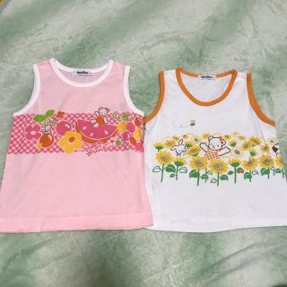 ファミリア(familiar)のファミリア　110 タンクトップ おはなしTシャツ　ピンク　白　花　リア(Tシャツ/カットソー)