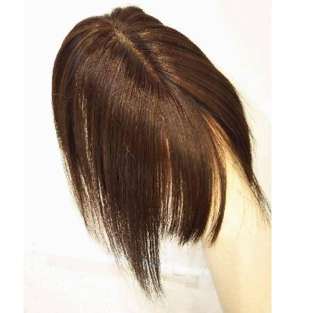 人毛100％前髪付き部分ウィッグ瞬間カバーＩ型つむじ地肌総手植えヘアピース✨特注