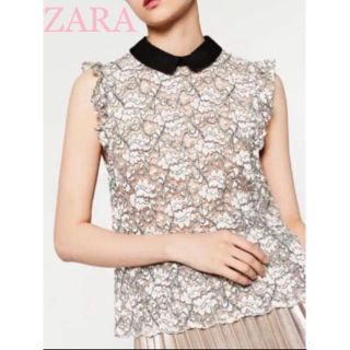 ザラ(ZARA)のsale!新品タグ付☆ZARAザラ☆フラワーレースノースリーブ 白(シャツ/ブラウス(半袖/袖なし))