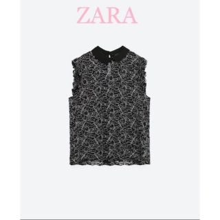 ザラ(ZARA)のsale!新品タグ付☆ZARAザラ☆フラワーレースノースリーブ 黒(シャツ/ブラウス(半袖/袖なし))