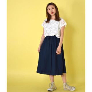 ダブルクローゼット(w closet)のダブルクローゼット　花柄レースのドッキングワンピース　ネイビー(ロングワンピース/マキシワンピース)