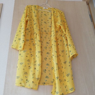 150サイズ　花柄　黄色　ロングカーデ(ジャケット/上着)