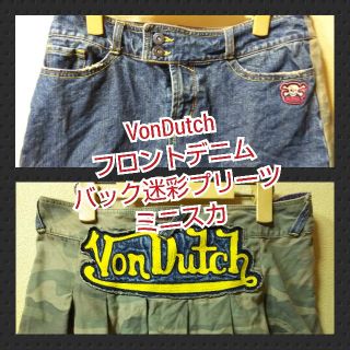 ボンダッチ(Von Dutch)のVonDutch★USED★フロントデニムバック迷彩プリーツのミニスカ(ミニスカート)