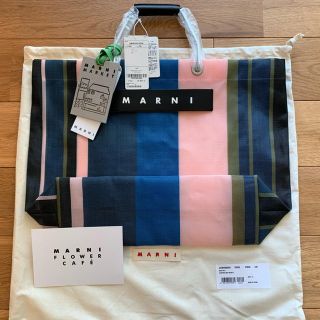 MARNI マルニ フラワーカフェ ストライプバッグ ナイトブルー-