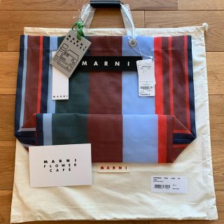 マルニ(Marni)のここさん専用　MARNIマルニフラワーカフェ ストライプバッグ ラッカーレッド(トートバッグ)