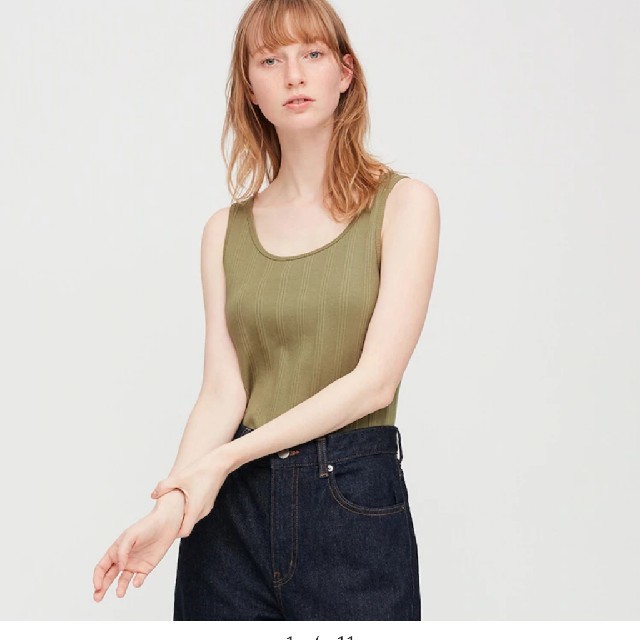 UNIQLO UNIQLO ランダムリブタンクトップ L グリーン 新品の通販 by フル's shop｜ユニクロならラクマ