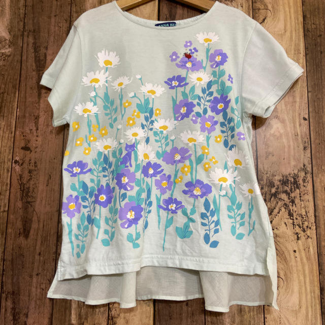 ANNA SUI mini(アナスイミニ)のアナスイミニ　花柄　シフォン　裾フリル　Tシャツ　140 グリーン　 キッズ/ベビー/マタニティのキッズ服女の子用(90cm~)(Tシャツ/カットソー)の商品写真