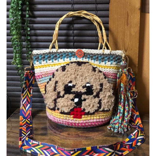 麻バケツ型バッグ♡ウール刺繍ハンドメイド 通販