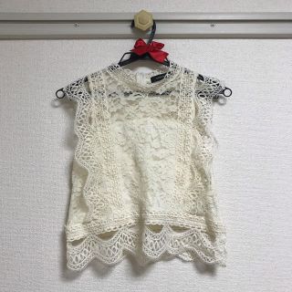 シマムラ(しまむら)のしまむら ノースリーブ レース トップス 白 ホワイト(シャツ/ブラウス(半袖/袖なし))