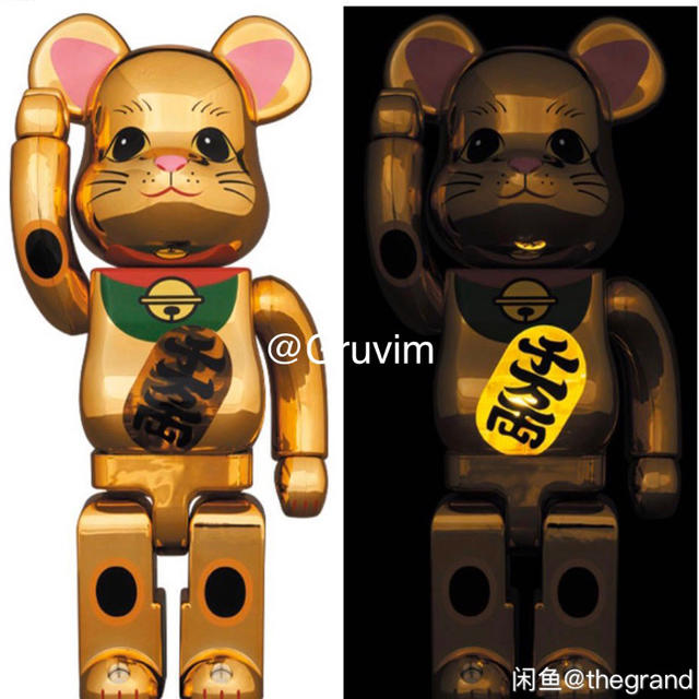 エンタメ/ホビーBE@RBRICK 招き猫 金メッキ 発光 400％