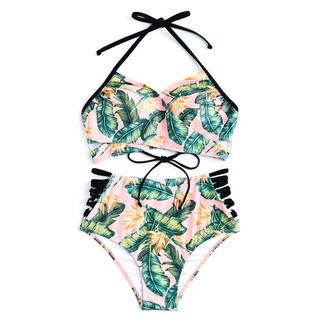 Botanical Lace-Up&Cut-Out Bikini Set (S)(水着)