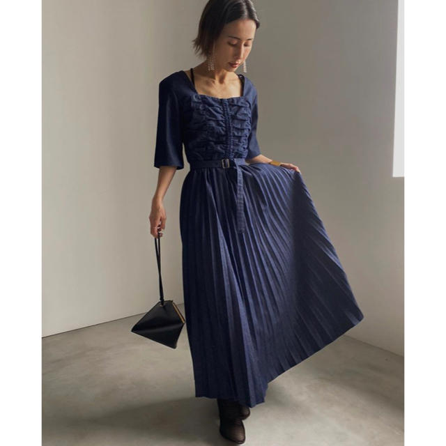 Ameri アメリ DENIM PLEATS DRESS ワンピース