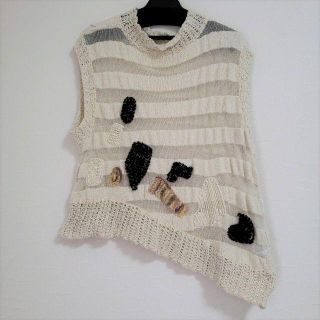 センソユニコ(Sensounico)のUSEDセンソユニコ慈雨 麻混涼やかロマンチック刺繍サマーニットベスト重ね着にも(ベスト/ジレ)