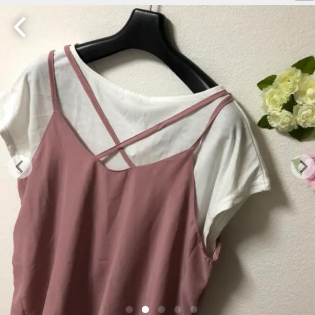 値下げ☆美品♡バッククロス シフォンキャミソール+フレンチスリーブT ２点セット レディースのトップス(Tシャツ(半袖/袖なし))の商品写真