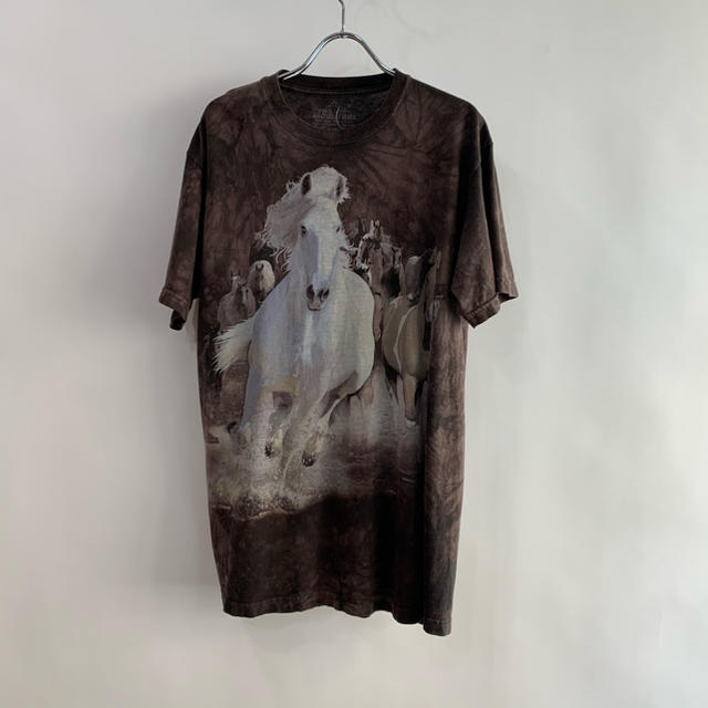 Horse プリント Tシャツ　タイダイ染め　アニマル柄　デザイン古着　古着 メンズのトップス(Tシャツ/カットソー(半袖/袖なし))の商品写真