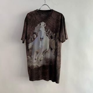 Horse プリント Tシャツ　タイダイ染め　アニマル柄　デザイン古着　古着(Tシャツ/カットソー(半袖/袖なし))