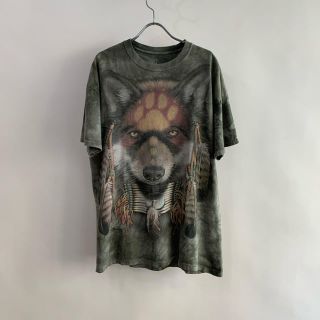 Wolf アニマル柄　インディアン　プリント　Tシャツ　タイダイ染め　古着(Tシャツ/カットソー(半袖/袖なし))