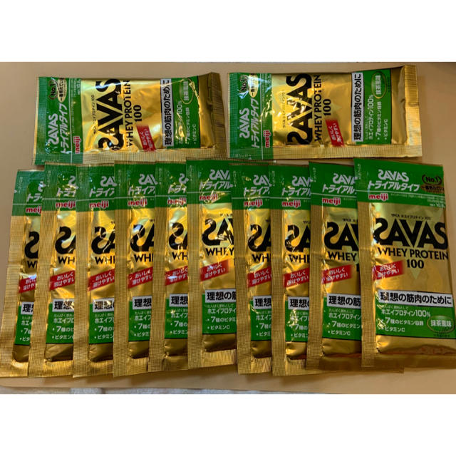 SAVAS(ザバス)の明治 meiji ザバス ホエイ プロテイン トライアル　抹茶風味　12袋 食品/飲料/酒の健康食品(プロテイン)の商品写真