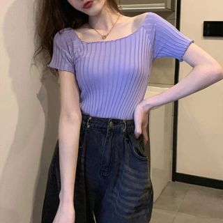 ベルシュカ(Bershka)のパープルへそ丈トップス(Tシャツ(半袖/袖なし))