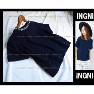 イング(INGNI)のINGNI✳︎HNビジュー付裏毛TOPS(カットソー(半袖/袖なし))