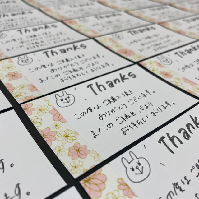 ピンクお花マスキングテープ付　手書きうさぎサンキューカード30枚セット ハンドメイドの文具/ステーショナリー(カード/レター/ラッピング)の商品写真