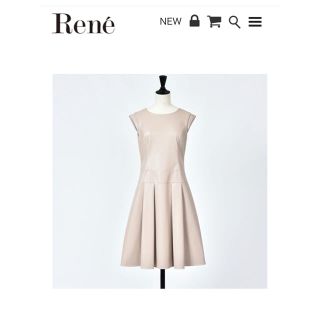 ルネ(René)の美品　Rene ベージュ　エコレザーワンピース　L(ひざ丈ワンピース)