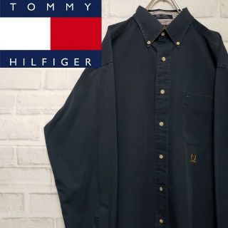 トミーヒルフィガー(TOMMY HILFIGER)の《人気カラー》90s トミーヒルフィガー ワンポイント 長袖シャツ ネイビー M(シャツ)