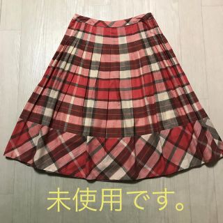 タルボット(TALBOTS)の【TALBOTS】ひざ丈タックスカート／茶×朱×アイボリー／チェック(ひざ丈スカート)