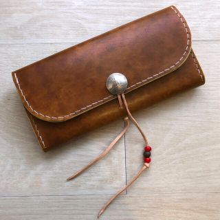 【本革 ハンドメイド〝ブラウン 手染め〟 オールドコイン コンチョ ウォレット】(長財布)