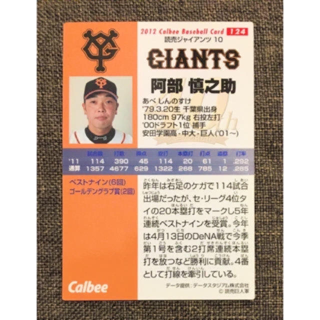 カルビー(カルビー)のプロ野球チップス 読売ジャイアンツ 阿部慎之助 エンタメ/ホビーのタレントグッズ(スポーツ選手)の商品写真