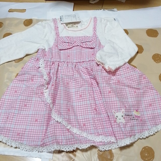 coeur a coeur(クーラクール)の新品　クーラクール　ギンガム　ワンピース　90 キッズ/ベビー/マタニティのキッズ服女の子用(90cm~)(ワンピース)の商品写真