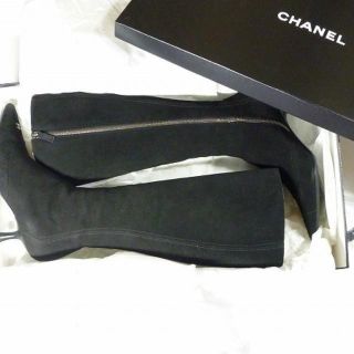 シャネル(CHANEL)のCHANELシャネルブーツロングブーツレザースエード黒色ブラック秋冬(ブーツ)