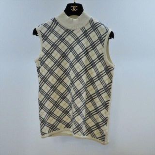 バーバリー(BURBERRY)の新品バーバリーロンドンノースリーブニットチュニックチェック柄トップスTシャツ(ニット/セーター)