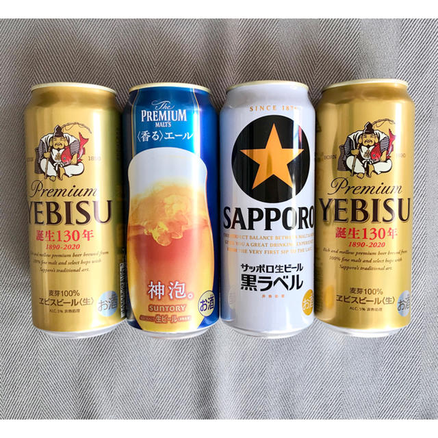 ★缶ビール500ml☆3種4本★家呑みに♪☆エビス☆神泡モルツ☆黒ラベル 食品/飲料/酒の酒(ビール)の商品写真